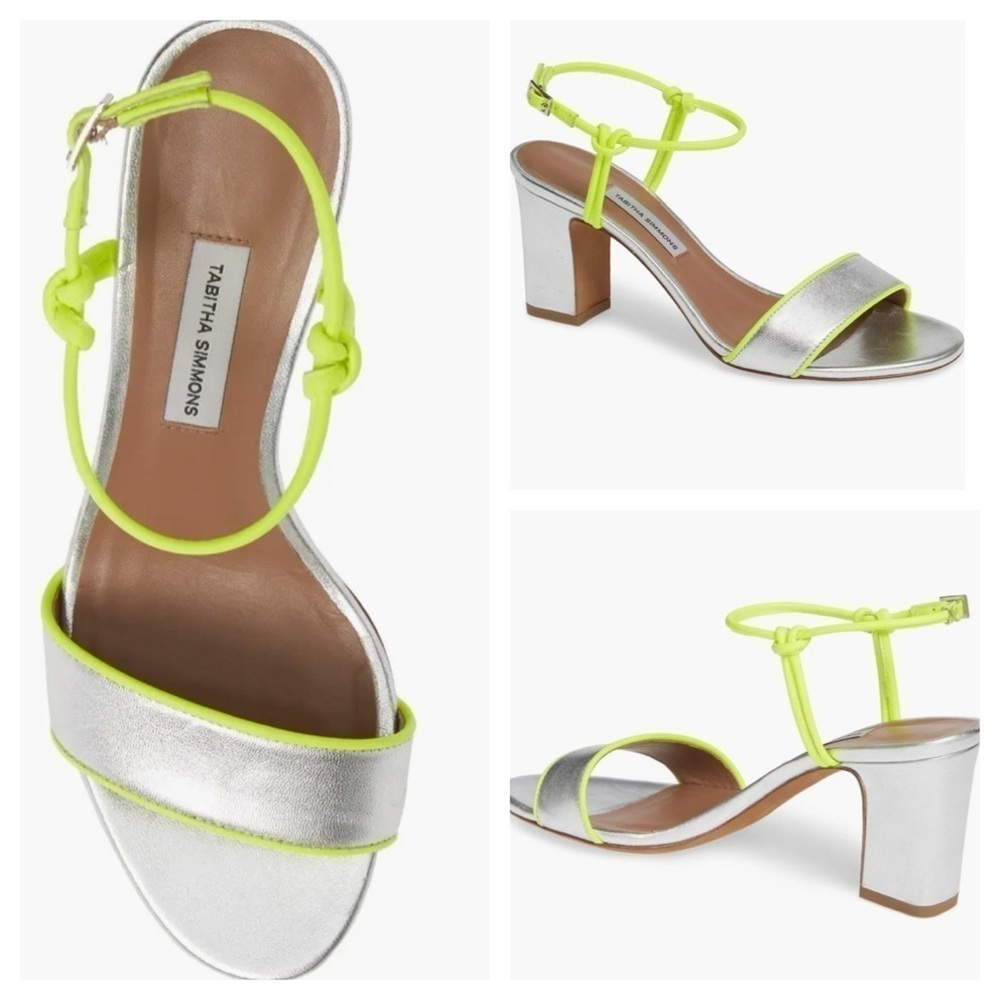 Tabitha Simmons Silver and Neon Green Women's Sandals size 36.5 US 6